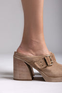 Suede Leather Clogs with Buckle TFP - Τάουπε - thefashionproject.gr - TFP - 23685035003