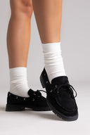 Suede Loafers with Lug Sole - Black Suede - thefashionproject.gr - Ideal shoes