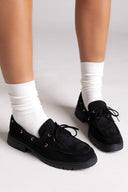 Suede Loafers with Lug Sole - Black Suede - thefashionproject.gr - Ideal shoes