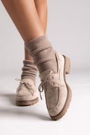 Suede Loafers with Lug Sole - Taupe Suede - thefashionproject.gr - Ideal shoes