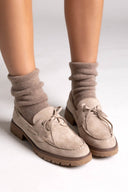 Suede Loafers with Lug Sole - Taupe Suede - thefashionproject.gr - Ideal shoes