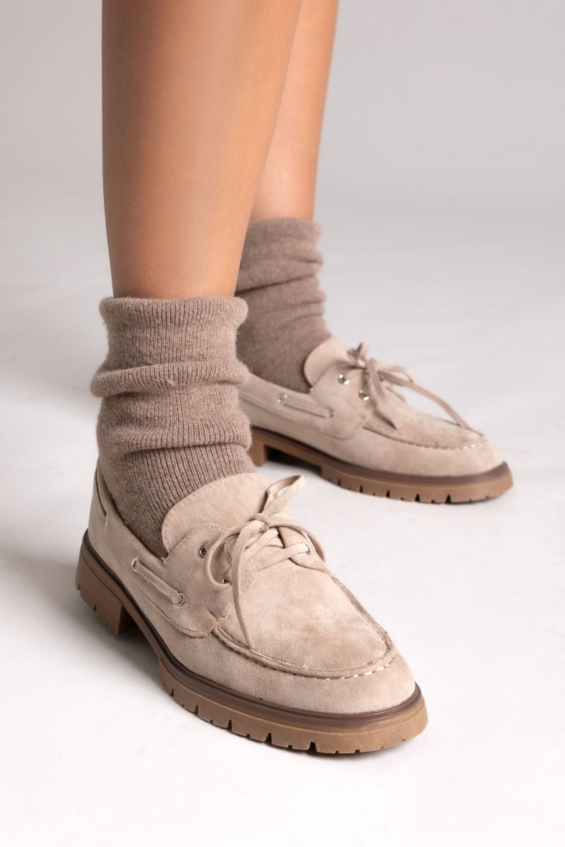 Suede Loafers with Lug Sole - Taupe Suede - thefashionproject.gr - Ideal shoes
