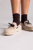 Suede Loafers with Two - Tone Laces - Beige Suede - thefashionproject.gr - MARQUIIZ