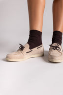 Suede Loafers with Two - Tone Laces - Beige Suede - thefashionproject.gr - MARQUIIZ