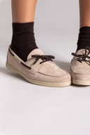 Suede Loafers with Two - Tone Laces - Beige Suede - thefashionproject.gr - MARQUIIZ