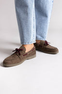 Suede Loafers with Two - Tone Laces - Olive Suede - thefashionproject.gr - MARQUIIZ