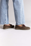 Suede Loafers with Two - Tone Laces - Olive Suede - thefashionproject.gr - MARQUIIZ
