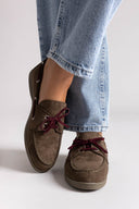 Suede Loafers with Two - Tone Laces - Olive Suede - thefashionproject.gr - MARQUIIZ