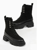 Suede ορειβατικά μποτάκια με chunky σόλα - Μαύρο - thefashionproject.gr - The Fashion Project