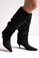 Suede Pointed Boots with Kitten Heel - Black Suede - thefashionproject.gr - MARQUIIZ