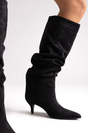 Suede Pointed Boots with Kitten Heel - Black Suede - thefashionproject.gr - MARQUIIZ