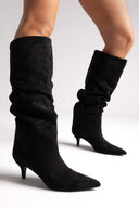 Suede Pointed Boots with Kitten Heel - Black Suede - thefashionproject.gr - MARQUIIZ