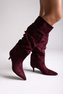 Suede Pointed Boots with Kitten Heel - Burgundy Suede - thefashionproject.gr - MARQUIIZ