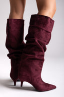 Suede Pointed Boots with Kitten Heel - Burgundy Suede - thefashionproject.gr - MARQUIIZ