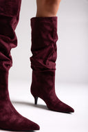 Suede Pointed Boots with Kitten Heel - Burgundy Suede - thefashionproject.gr - MARQUIIZ
