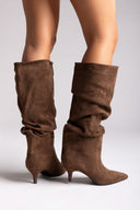 Suede Pointed Boots with Kitten Heel - Camel Suede - thefashionproject.gr - MARQUIIZ