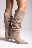 Suede Pointed Boots with Kitten Heel - Taupe Suede - thefashionproject.gr - MARQUIIZ
