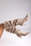 Suede Pointed Boots with Kitten Heel - Taupe Suede - thefashionproject.gr - MARQUIIZ