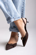 TFP Pointed Slingback Pumps with Kitten Heel - Brown Suede - thefashionproject.gr - TFP