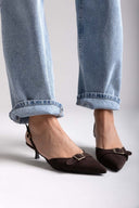 TFP Pointed Slingback Pumps with Kitten Heel - Brown Suede - thefashionproject.gr - TFP