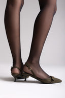 TFP Pointed Slingback Pumps with Kitten Heel - Olive Suede - thefashionproject.gr - TFP