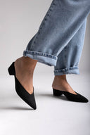 TFP Pointed Suede Mules with Block Heel - Black Suede - thefashionproject.gr - TFP