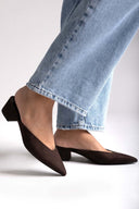 TFP Pointed Suede Mules with Block Heel - Brown Suede - thefashionproject.gr - TFP