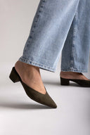 TFP Pointed Suede Mules with Block Heel - Olive Suede - thefashionproject.gr - TFP