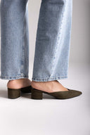 TFP Pointed Suede Mules with Block Heel - Olive Suede - thefashionproject.gr - TFP