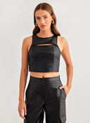 Τοπ δερματίνη με cut out Only 15307168 - Μαύρο - thefashionproject.gr - ONLY - 19865002003