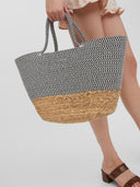 Τσάντα ψάθινη με σχοινί Vero Moda 10263020 - Λευκό/Μαύρο - thefashionproject.gr - VERO MODA