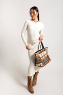 Τσάντα shopper με ύφασμα και print 