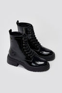 Xti 144296 Patent Lace - Up Combat Boots - Black Patent - thefashionproject.gr - Xti Footwear