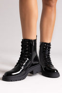 Xti 144296 Patent Lace - Up Combat Boots - Black Patent - thefashionproject.gr - Xti Footwear