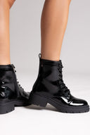 Xti 144296 Patent Lace - Up Combat Boots - Black Patent - thefashionproject.gr - Xti Footwear