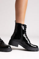 Xti 144296 Patent Lace - Up Combat Boots - Black Patent - thefashionproject.gr - Xti Footwear