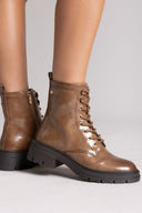 Xti 144296 Patent Lace - Up Combat Boots - Light Brown Patent - thefashionproject.gr - Xti Footwear