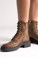 Xti 144296 Patent Lace - Up Combat Boots - Light Brown Patent - thefashionproject.gr - Xti Footwear
