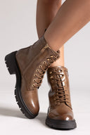 Xti 144296 Patent Lace - Up Combat Boots - Light Brown Patent - thefashionproject.gr - Xti Footwear