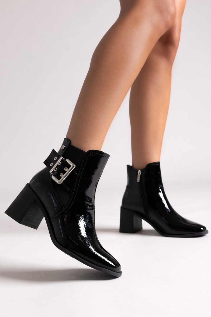 Xti 144315 Patent Ankle Boots with Buckle - Black Patent - thefashionproject.gr - Xti Footwear