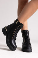 Xti 144391 Combat Boots with Metal Detail - Black Matte - thefashionproject.gr - Xti Footwear
