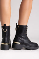 Xti 144391 Combat Boots with Metal Detail - Black Matte - thefashionproject.gr - Xti Footwear