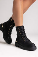 Xti 144391 Combat Boots with Metal Detail - Black Matte - thefashionproject.gr - Xti Footwear