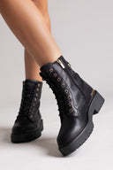 Xti 144391 Combat Boots with Metal Detail - Black Matte - thefashionproject.gr - Xti Footwear