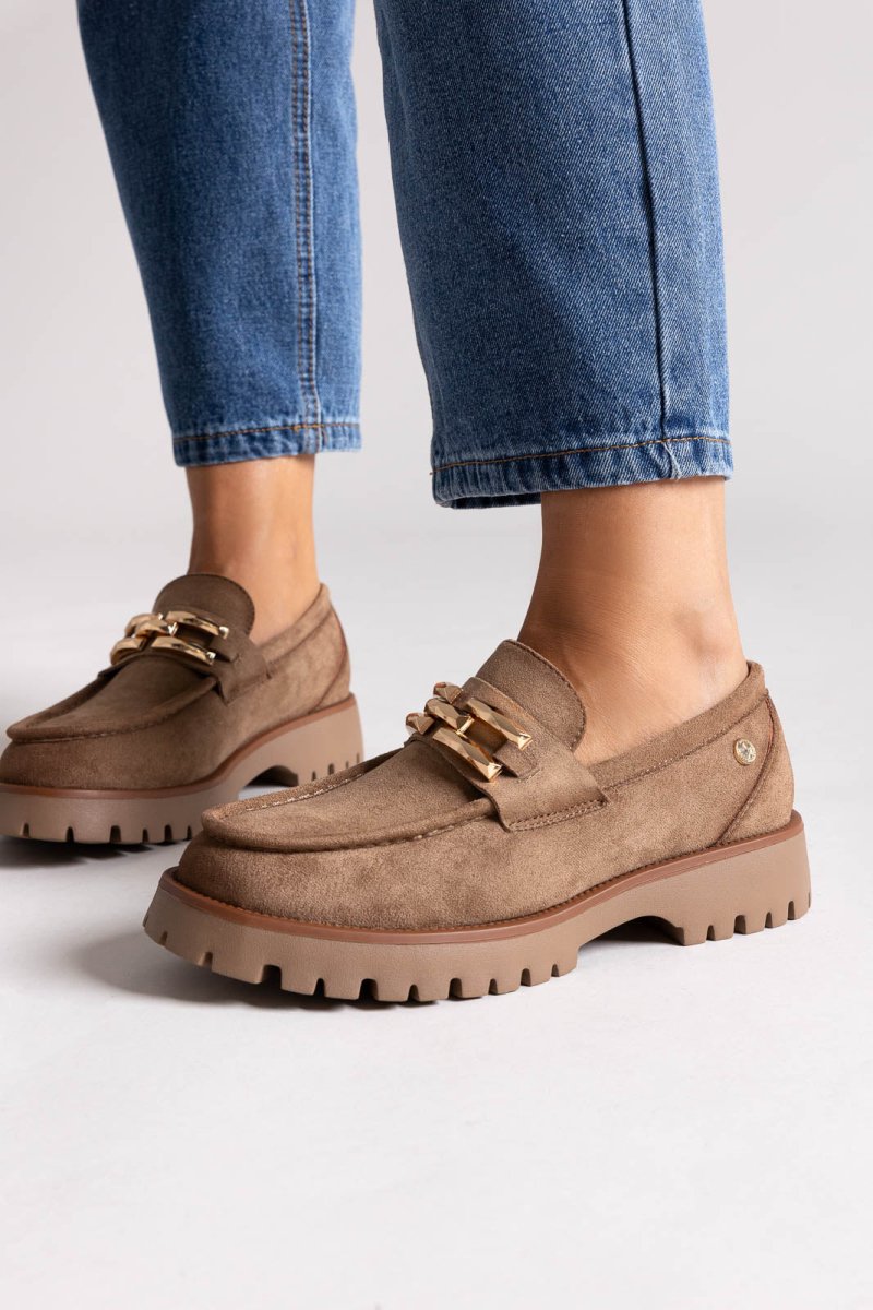 Xti 144459 Suede Flatform Loafers - Beige Suede - thefashionproject.gr - Xti Footwear
