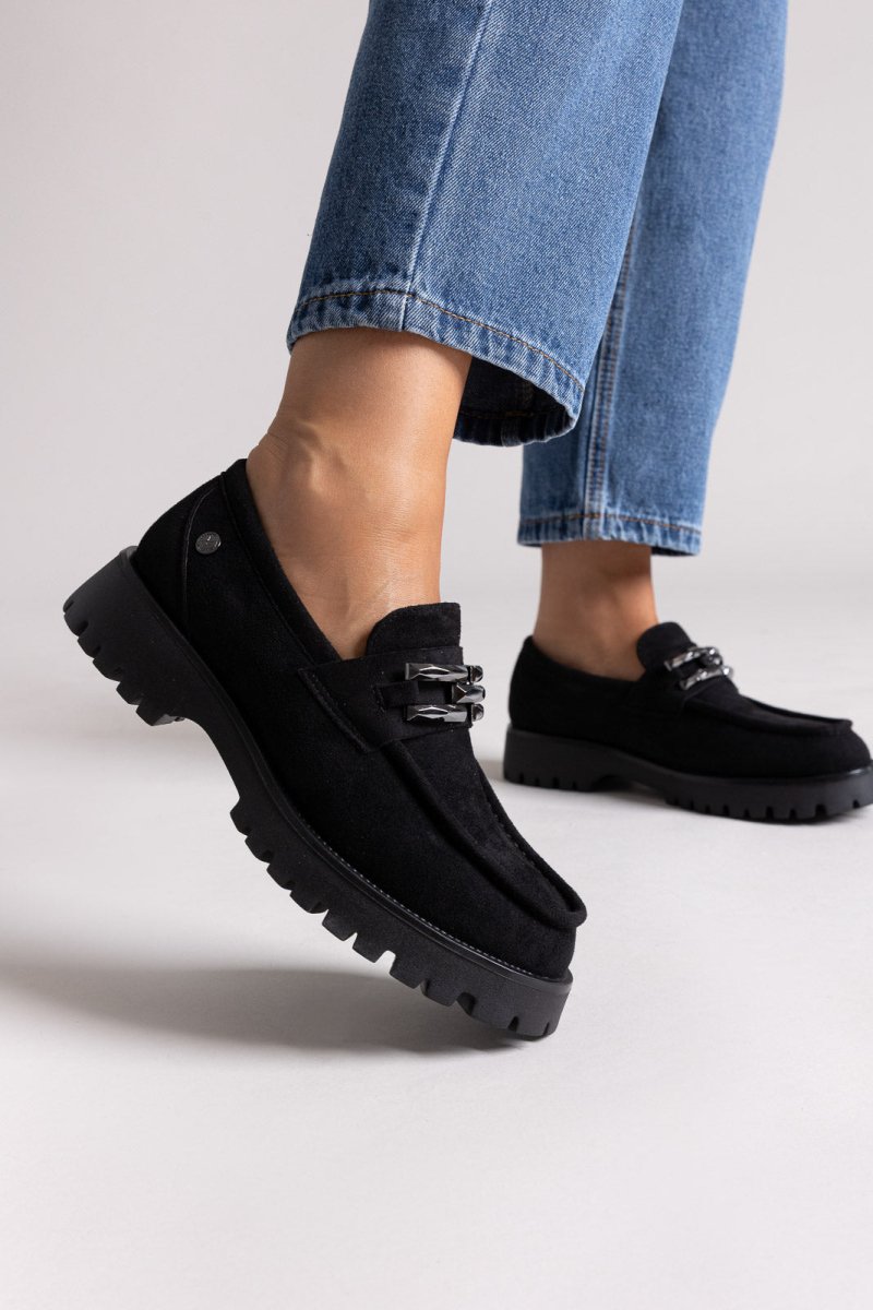 Xti 144459 Suede Flatform Loafers - Black Suede - thefashionproject.gr - Xti Footwear