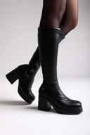 Xti 144707 Suede Sock Boots Block Heel - Black Matte - thefashionproject.gr - Xti Footwear