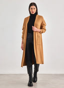 Ζακέτα μακριά με σχέδιο πλεξούδα - Κάμελ - thefashionproject.gr - The Fashion Project