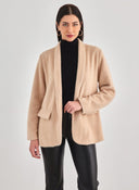 Ζακέτα σενίλ με εφέ τσέπες - Μπεζ - thefashionproject.gr - FN - FASHION