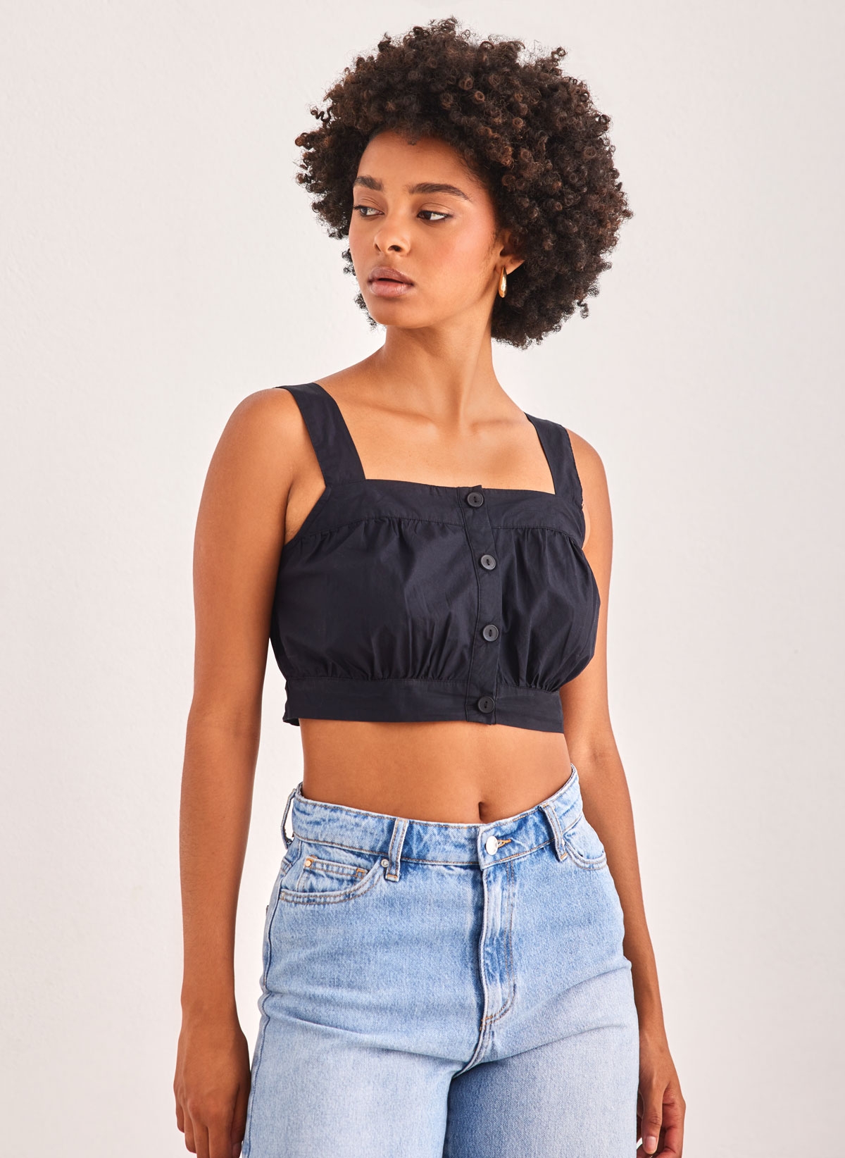 AWARE by VERO MODA Crop top με κουμπιά AWARE by Vero Moda 10306764 - Μαύρο